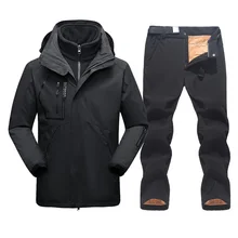 Traje de esqui masculino, jaqueta e calças grossas à prova de vento e à prova d'água, casaco de neve de inverno, calças de acampamento e esqui ao ar livre