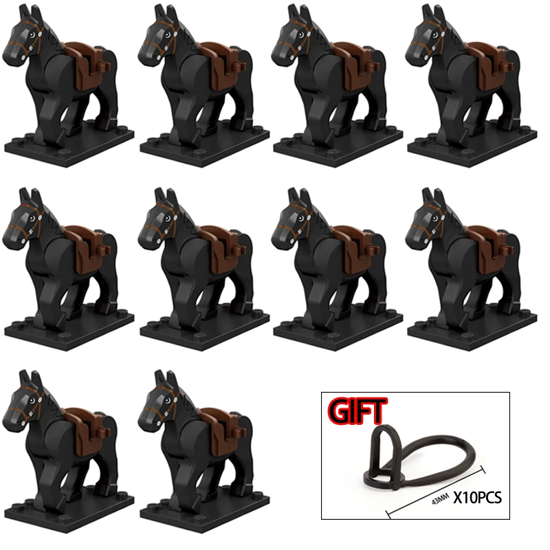 10PCS/LOT Medieval Time Knight Rohan War Horse Roman Animal Building Blocks Action Figures Toys For Children Koruit XP1007-1016 small wooden blocks