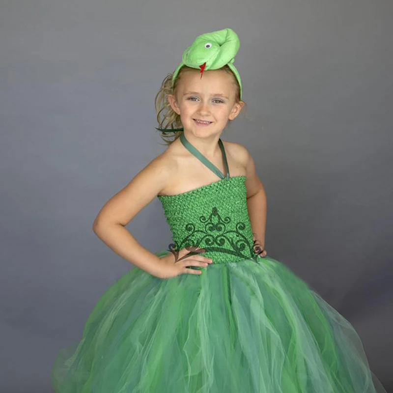 Green Snake Girls Tutu Dress with Headband Cute Wild Reptile Pageant Gown Halloween Costume Kids Baby Cosplay Dress Up Clothes (2)