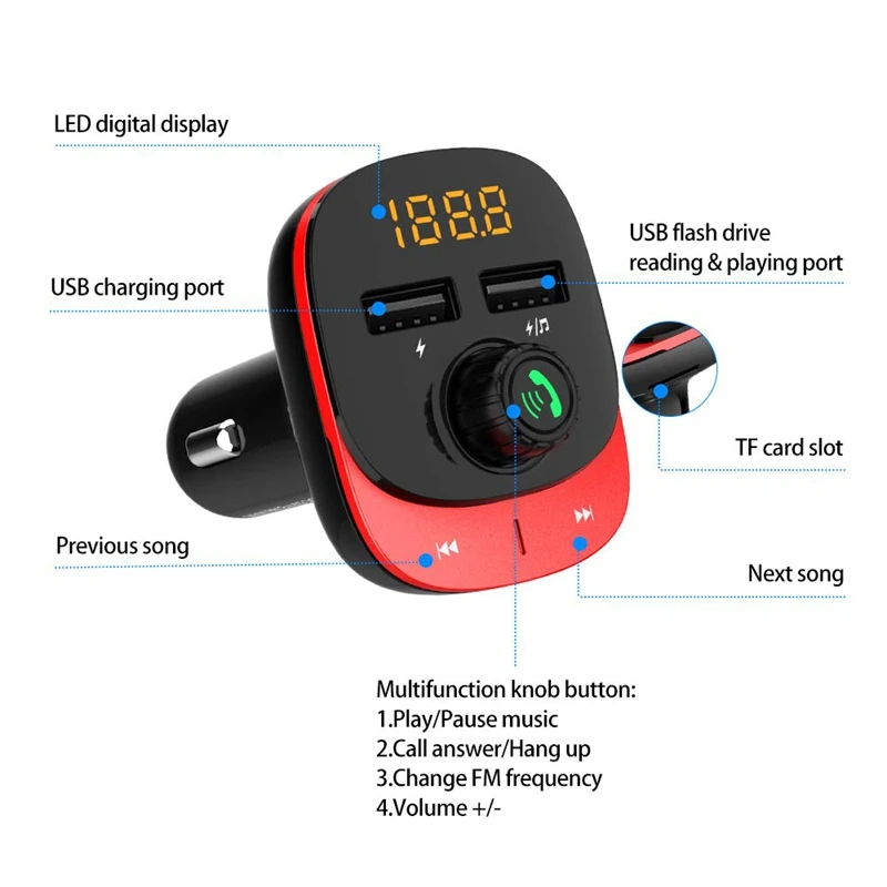 Bluetooth FM Transmitter for Car, Car Charger Adapter, Car Kits for Hand-Free Calling, U Disk, TF Card, Bluetooth Music Player