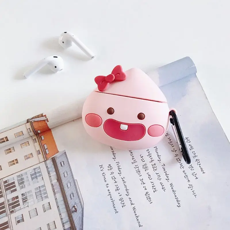 Розовый персиковый защитный чехол силиконовый чехол с карабином для Airpods 1/2