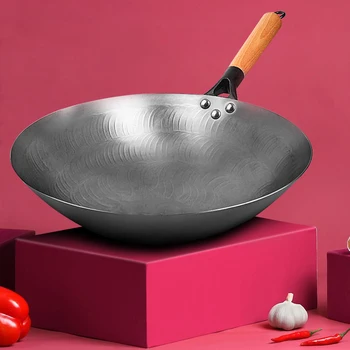 High Quality Iron Wok Traditional Handmade Iron Wok Non-stick Pan Non-coating Gas Cooker Cookware