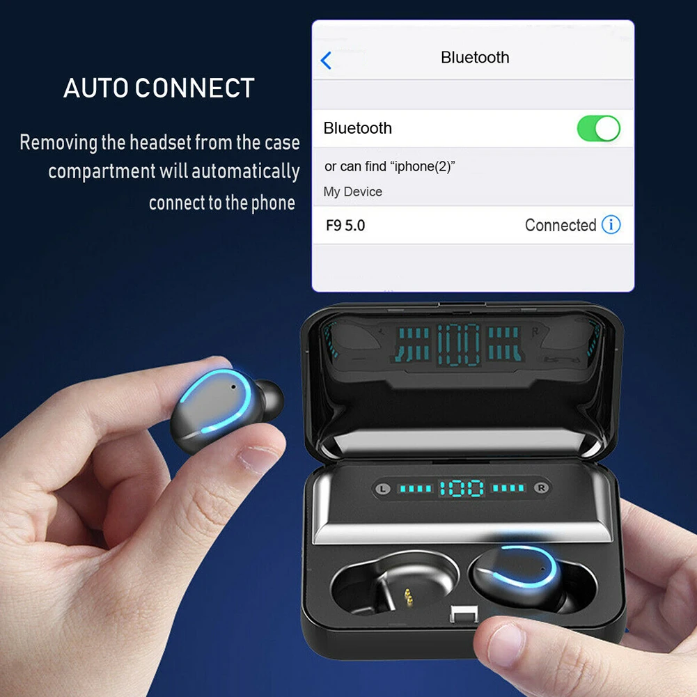 Bluetooth 5,0 Встроенный микрофон водонепроницаемый портативный с зарядным устройством Led беспроводные наушники Авто сопряжение Спорт Мини дисплей питания