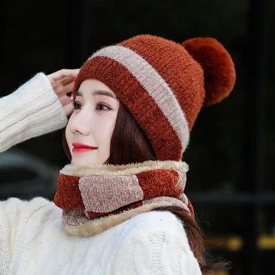 Caramel color Модные женские шапки-бини маскарадные маски повседневные вязанные шапки-бобы gorros Mujer Invierno зимние шапки для женщин девочек - Цвет: Caramel color