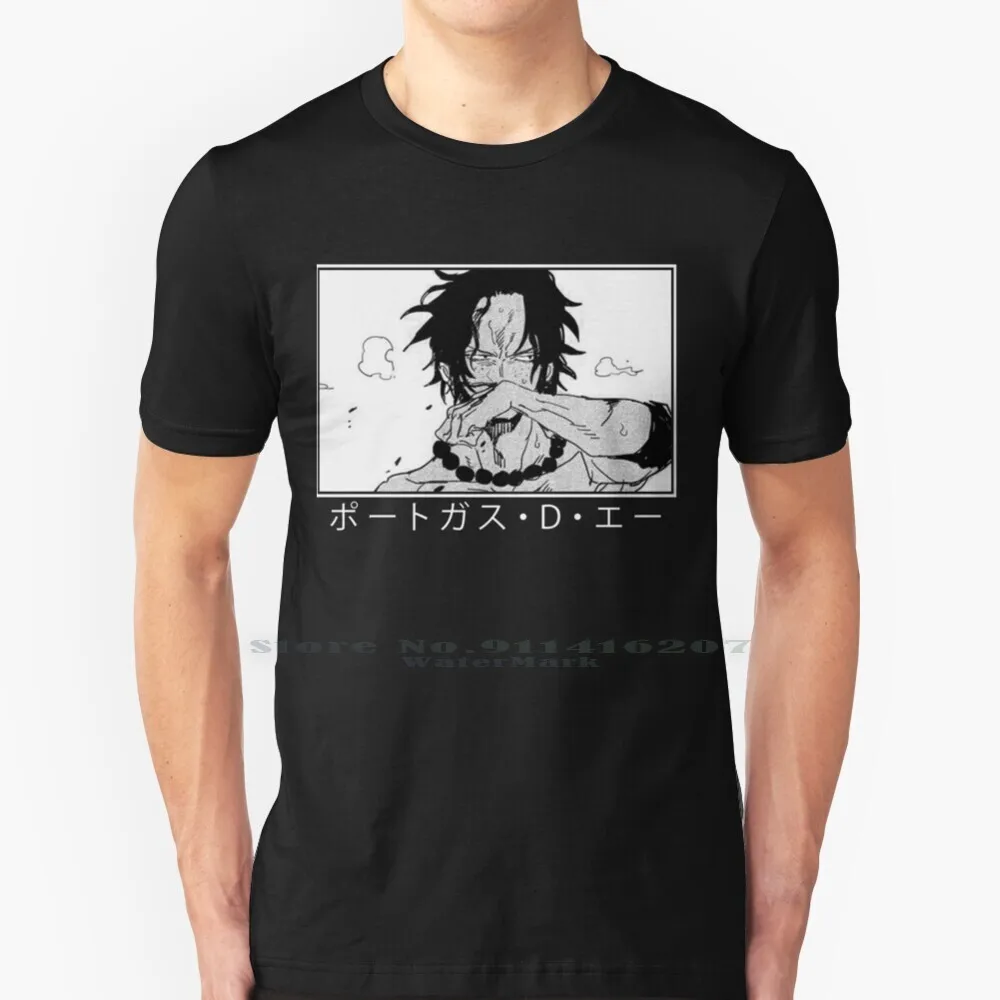 Maglietta Portgas D Ace 100% Puro Cotone Portgas Ace One Piece Manga Anime