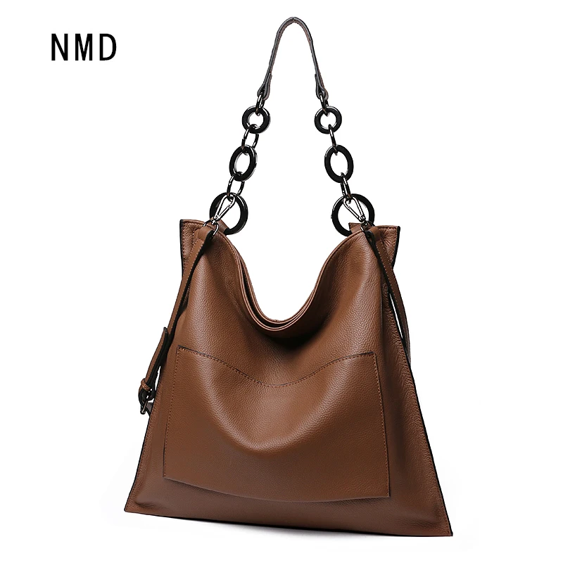 NMD Large-capacity big brand design can hold 14-inch laptop top layer cowhide handbag Super soft female shoulder bag 2 colors