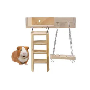 

3Pcs Cute Wooden Hamster Toy Crawling Ladder Funny Bird Parrot Swing Platform Toys Set For Small Pet Hamster Accessories