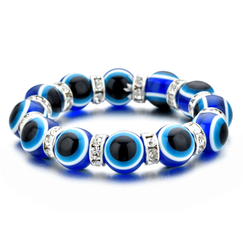 Модный турецкий синий детский браслет от сглаза, эластичный браслет с кристаллами и бусинами, браслет для детей, девочек, манжета, стрейч-бижутерия - Окраска металла: B