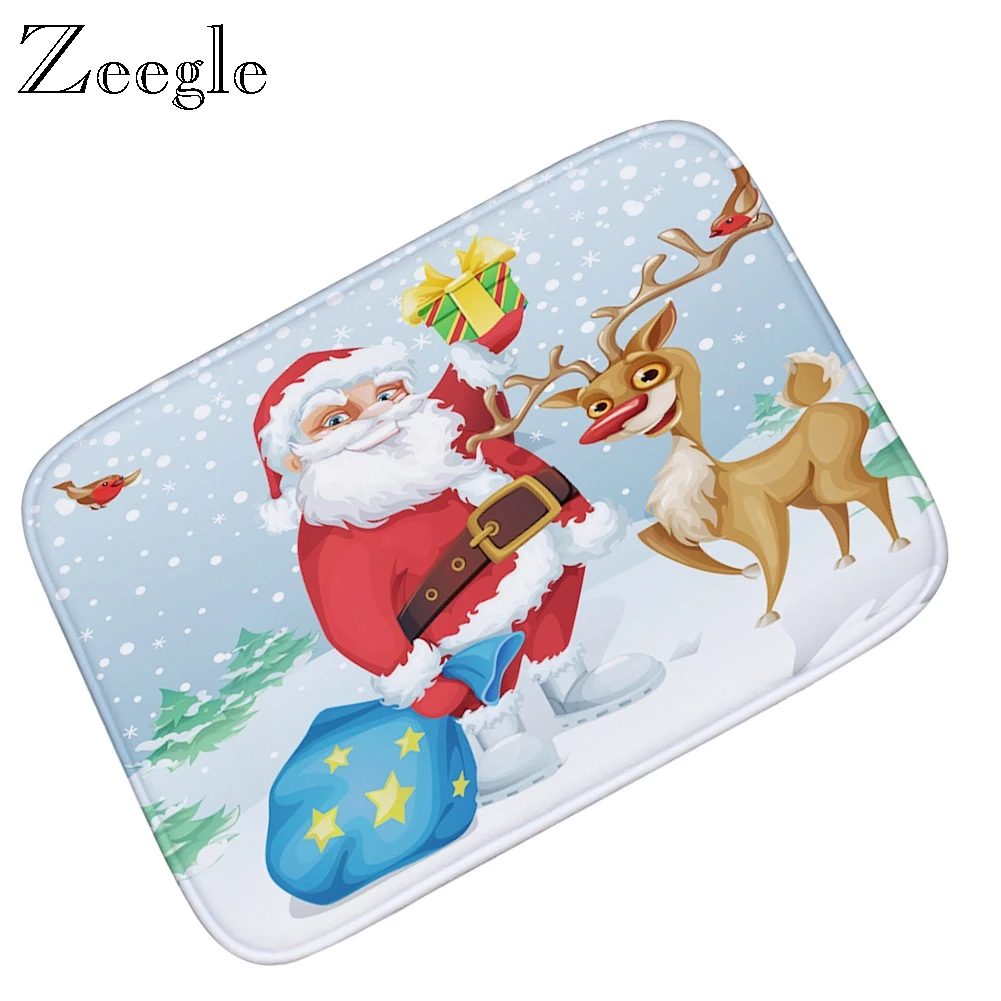 Zeegle Christmas Floor Mat Doormat Anti Slip Foot Mat Flannel Home Decoration Floor Mat Washable Mat Absorbent Bathroom Doormat