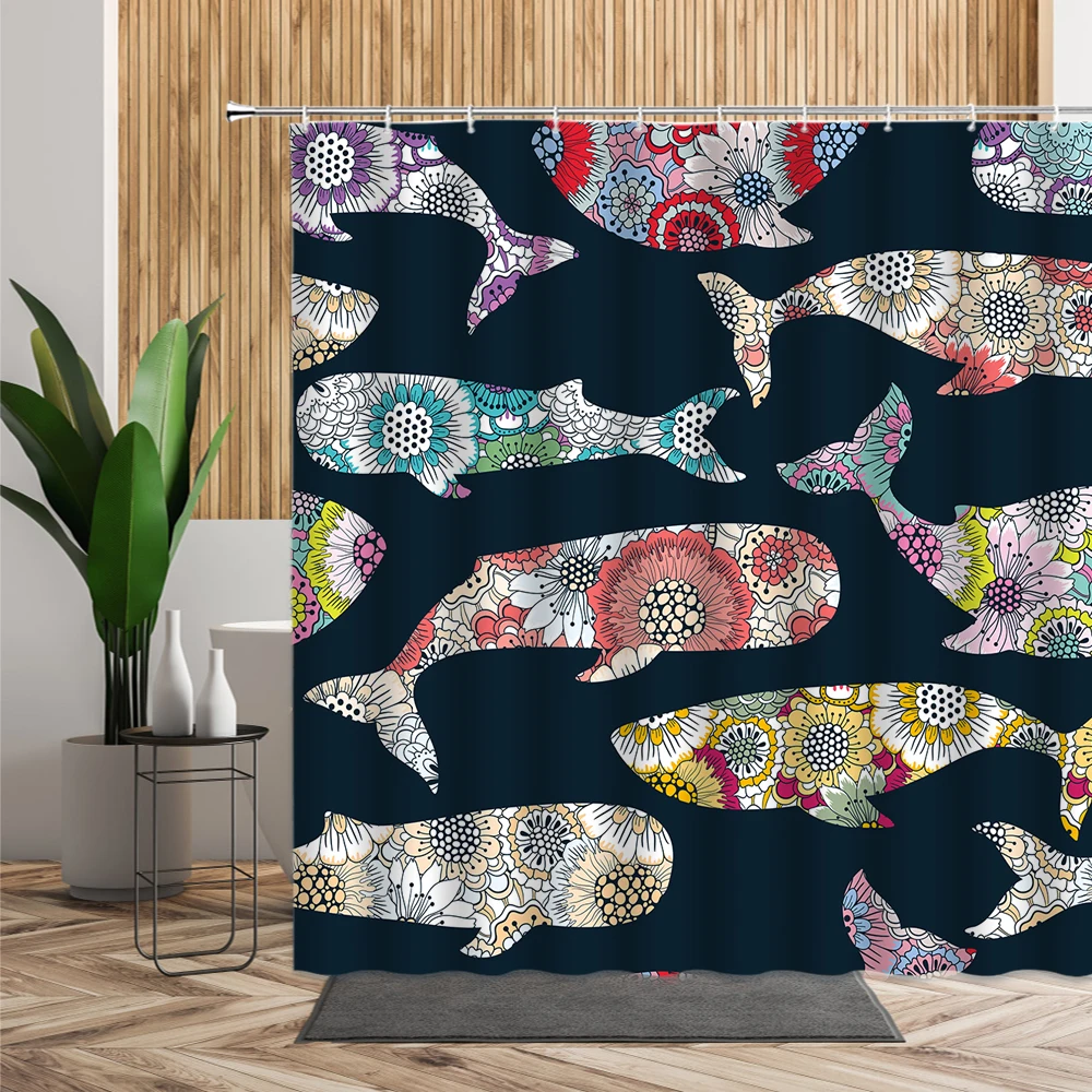 Ocean Theme Cartoons Shower Curtain Color Fish Pattern Pattern Bathroom
