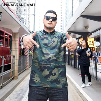 

Big size Men's Wear super Brand super Fat Man Short Sleeve Camouflage Polo Paul Shirt Plus Fat Plus Loose Turn Over