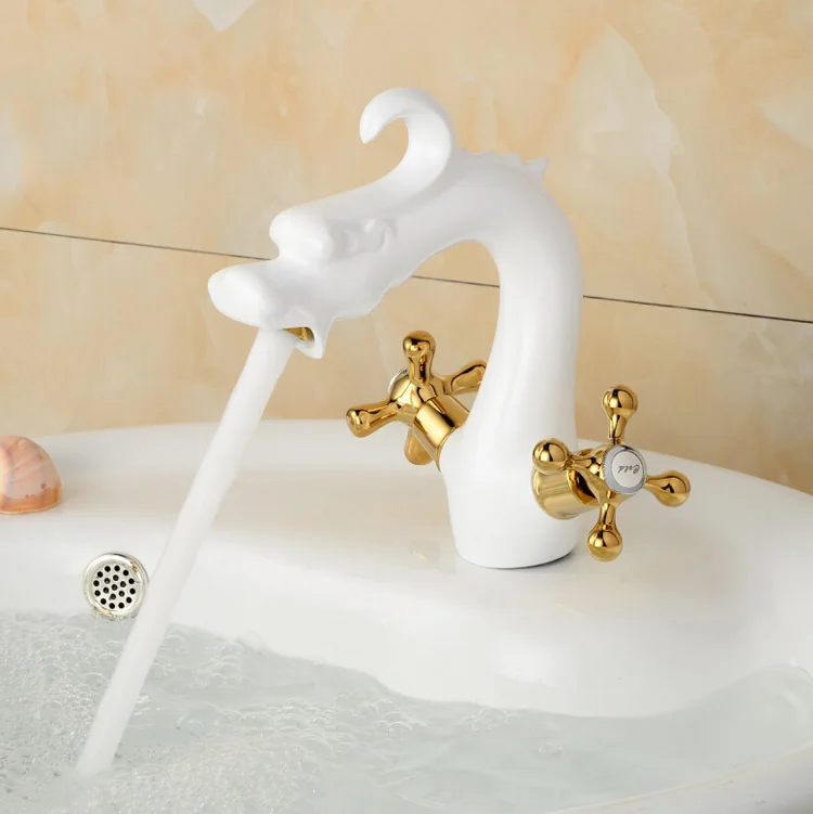 Vidric Basin Faucet Bathroom Dragon Faucets Dual Handle Mixer Tap Sink Faucets Deck Mounted