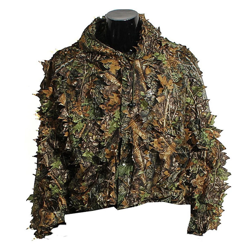 Унисекс стильный Повседневный o-образным вырезом отложной воротник с длинным рукавом 3D лист джунгли камуфляж полиэстер куртка и брюки набор