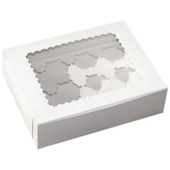 

10 Pcs Cupcake Box with Window White Kraft Paper Boxes Dessert Mousse Box 12 Cup Cake Holders