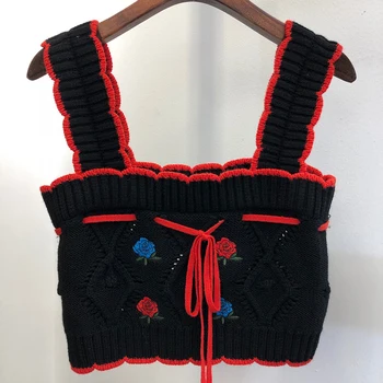 

Women Knitted Crop Tops Autumn Sexy Camis Women Casual Tank Tops Embroidery Sleeveless Crop Tops