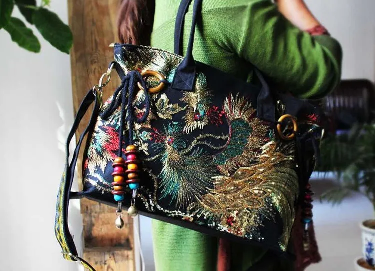 Традиционная этническая Цветочная вышитая Холщовая Сумка женская винтажная сумка из хлопковой ткани на плечо сумка через плечо большой