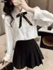 2021 Spring Women Long Sleeve Office Lady Work Business Formal Basic White Shirts Single Breasted Button Bow Tie Tops And Blouse 6