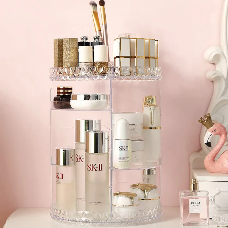Creative Rotating Cosmetic Storage Box Diamond Pattern Acrylic Lipstick Skin Care Desktop Shelf Douyin Same Artifact