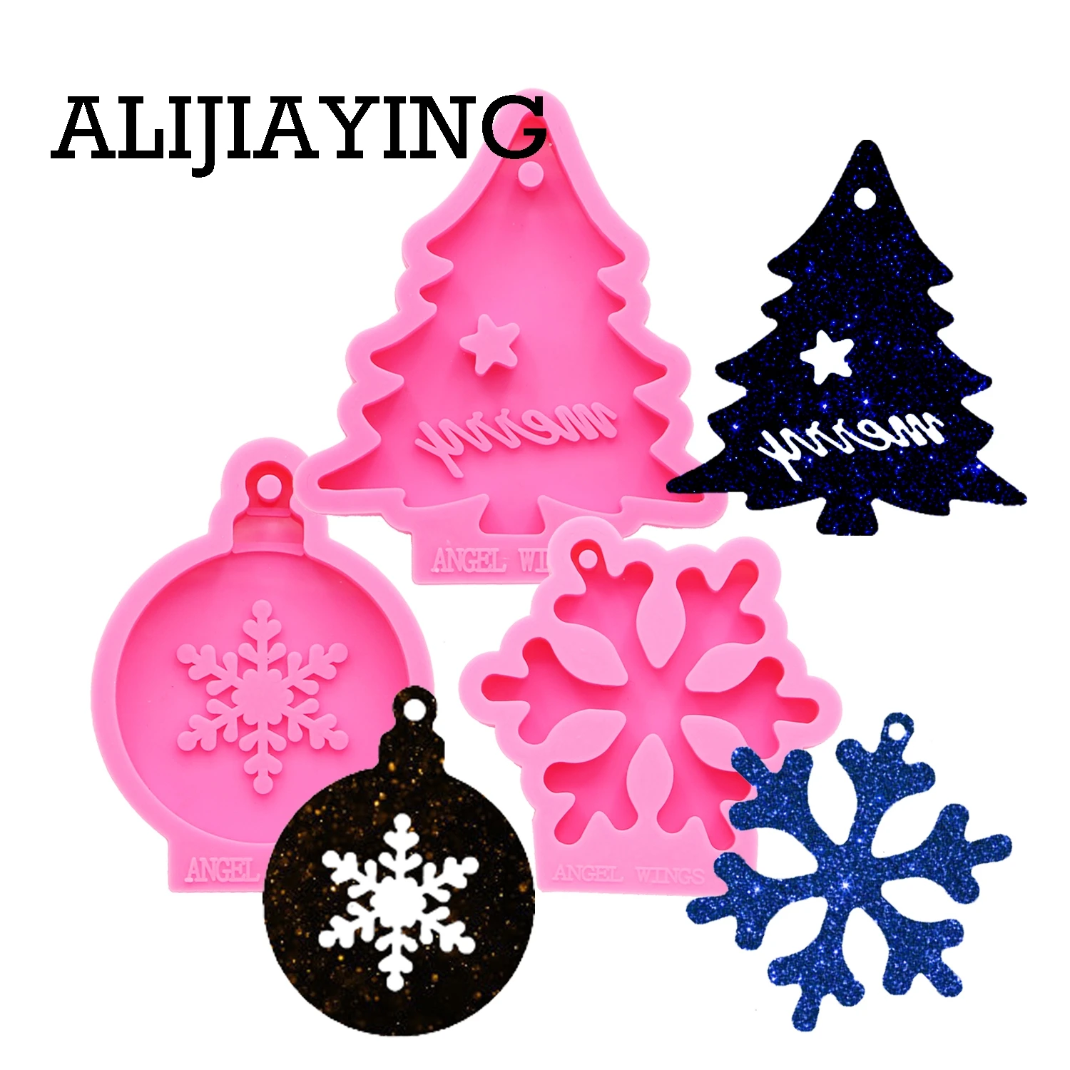 DY0132 Shiny Christmas decoration christmas tree snowflakes silicone mold DIY craft pendant for jewelry epoxy resin table