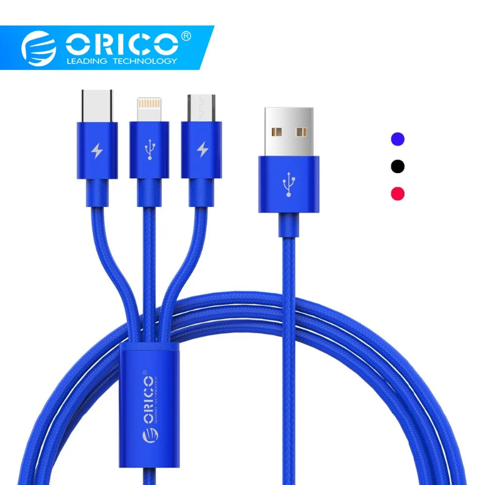 

ORICO 3 IN 1 Type C 8Pin Micro USB Cable For iPhone 8 X 7 6 6S Plus iOS 10 9 8 Samsung Nokia USB Fast Charging Cables Cord