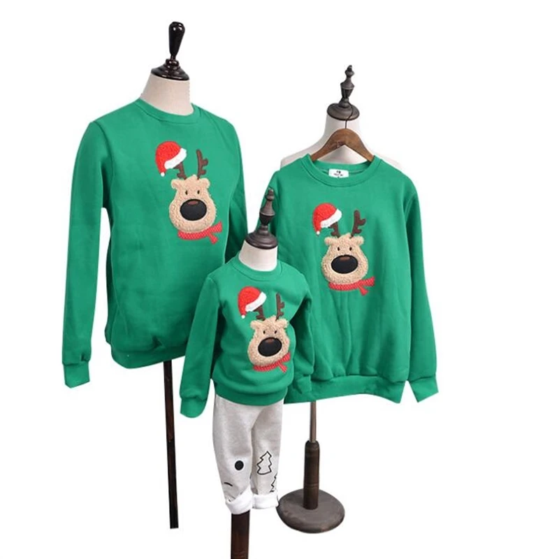 

Family Christmas Matching Velvet Sweaters Winter Xmas Hoodies Clothes Santa Claus Elk Embroidery Adult Kids Sweatshirt Gift