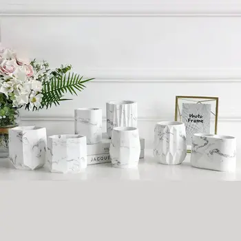 

Desk Pen Pencil Holder Geometric Marble Desk Pen Pencil Holder Case Makeup Brush Storage Box Organizer