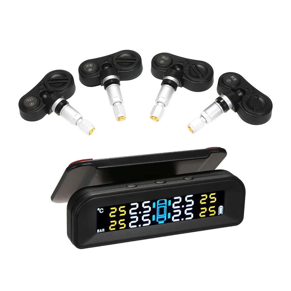 KKMOON TPMS система контроля давления в шинах 4 внутренних датчика функция сигнализации беспроводной солнечной энергии ЖК-дисплей
