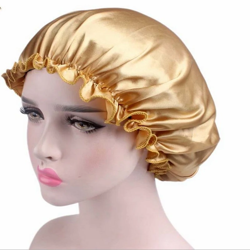 gold color Взрослая шапочка для душа s Женская атласная ночная шапочка для сна шапочка для волос шелковая шапочка для головы широкая эластичная лента для взрослых шапочка для душа s - Цвет: gold color