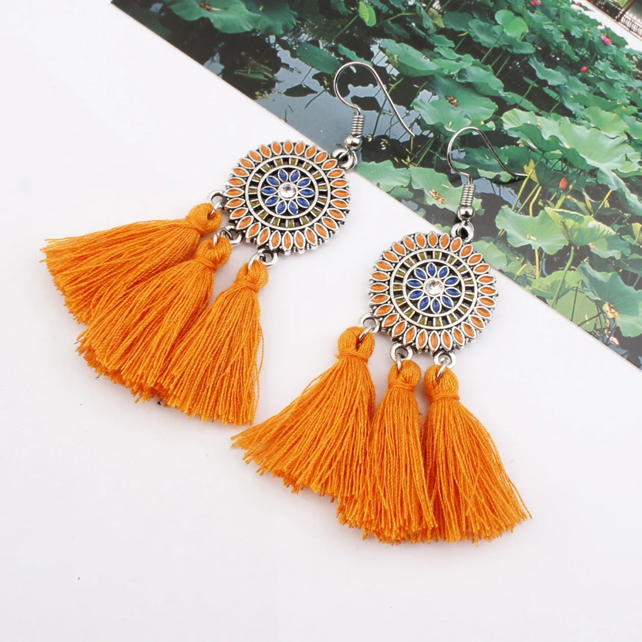 39 Colors Vintage Ethnic Alloy Fan Tassel Earrings For Female Boho Fringe Dangles Earings Women Jewelry accessories party gift