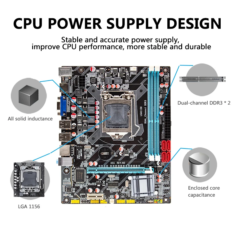 H55 материнская плата новая LGA1156 DDR3 Sup порты Core 2/3 i3/i5/i7 cpu материнская плата PCI-Express usb порты материнская плата для компьютера