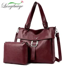 2 шт./набор, женские кожаные сумки, высокое качество, кошельки и сумки,, женская мягкая кожаная сумка через плечо, сумка, Основная сумка, женские сумки