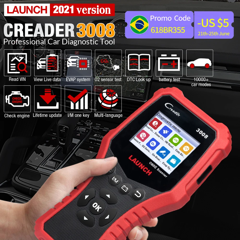 LAUNCH Creader 3008 Car OBD2 Code Reader Scanner Support obd2 + Battery test CR3008 OBDII diagnostic tool free update PK KW850
