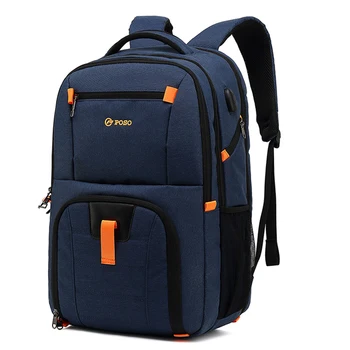 

POSO USB Charging Notebook Backpack Men Laptop Computer Bag 17-17.3 inch Large Waterproof Male School Backpack for Teenage Boys