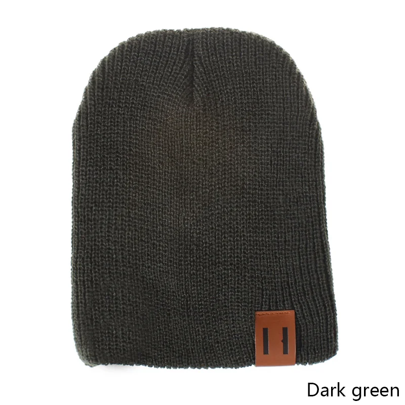 dark green Детская шапка, вязаная шапка для новорожденных, осенне-зимняя вязаная шапка, однотонная детская шапка, шапки для мальчиков и девочек, аксессуары - Цвет: dark green