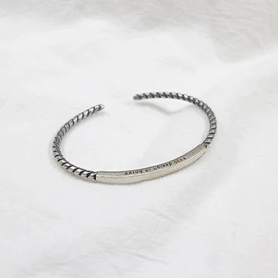 St022 Korean S925 pure silver simple retro made old Twist Rope square tube retro silver bracelet bracelet