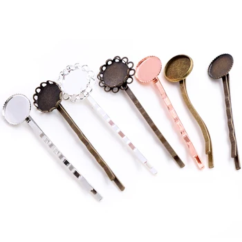 

12mm 10pcs High Quality Bronze and Silver Plated Copper Material Hairpin Hair Clips Hairpin Base Setting Cabochon Cameo