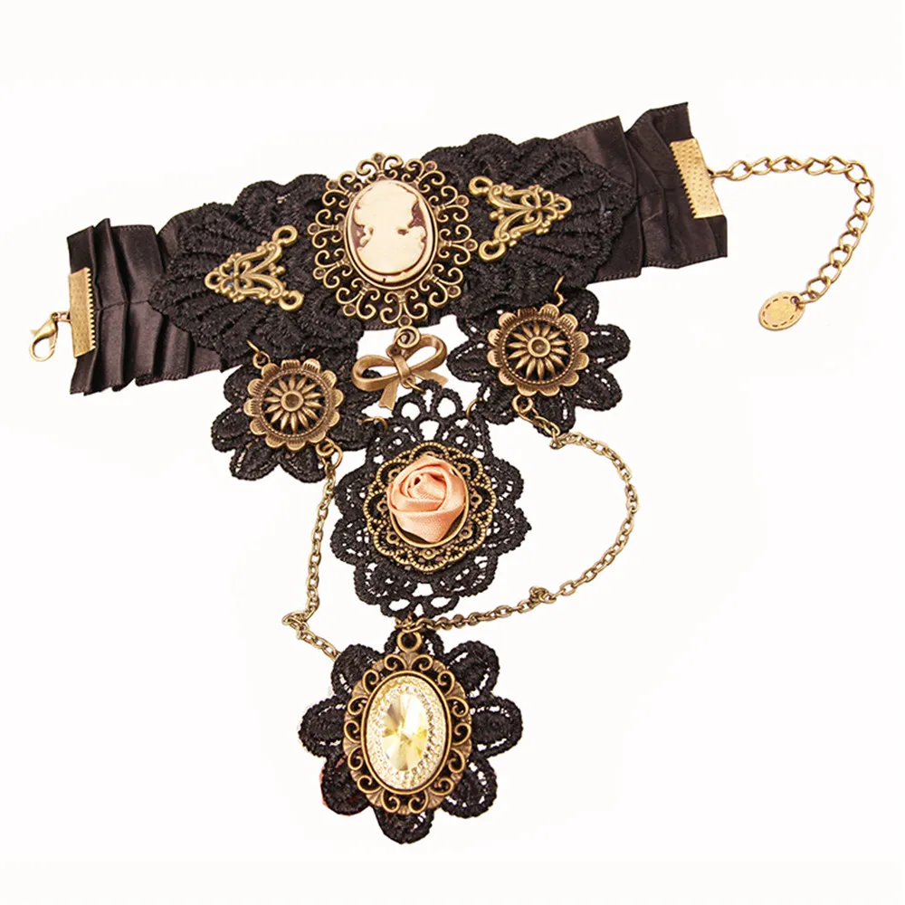 Косплей вампира винтажные перчатки стимпанк наручная манжета Шестерня Ретро черный Викторианский браслет костюм аксессуары один кружевной браслет