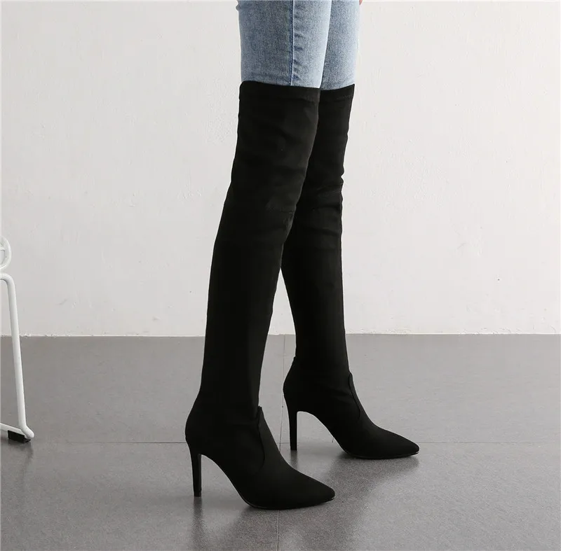 ASUMER new over the knee boots pointed toe sexy stretch boots high heels prom ladies shoes slim thigh high boots big size
