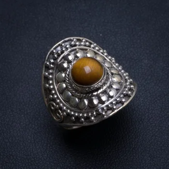

Natural Tiger Eye Handmade Unique 925 Sterling Silver Ring, US size 9 T6578