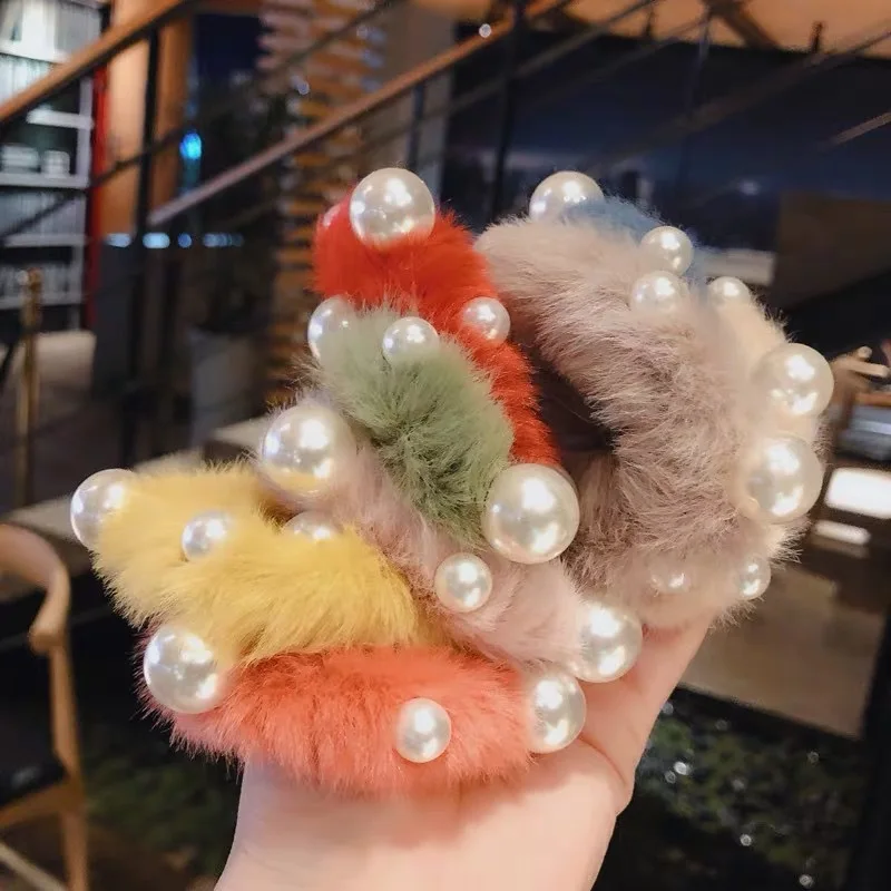 

Autumn New Style Furry Thick Hair Circle Pure Color Wild Ball Head Nail Bead High Elastic Hair Rope Sweet Fur Fur Tendons