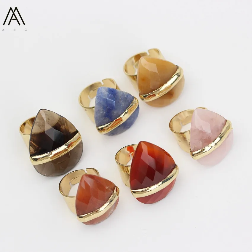 

5PCS Random Trendy Women Gold Copper Ring ,Natural Crystal Quartz Teardrop Rings,Agates Stone Finger Ring Jewelry Gift YT-130