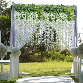 

Simulation Wisteria Wreath Flower String Family Party Wedding Decoration Flower Vine 12 Pack White