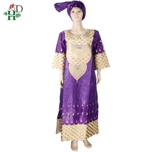 H& D Дашики африканские платья для женщин Базен riche традиционная одежда вышитые кружева платье с головной убор нигерийские Макси платья