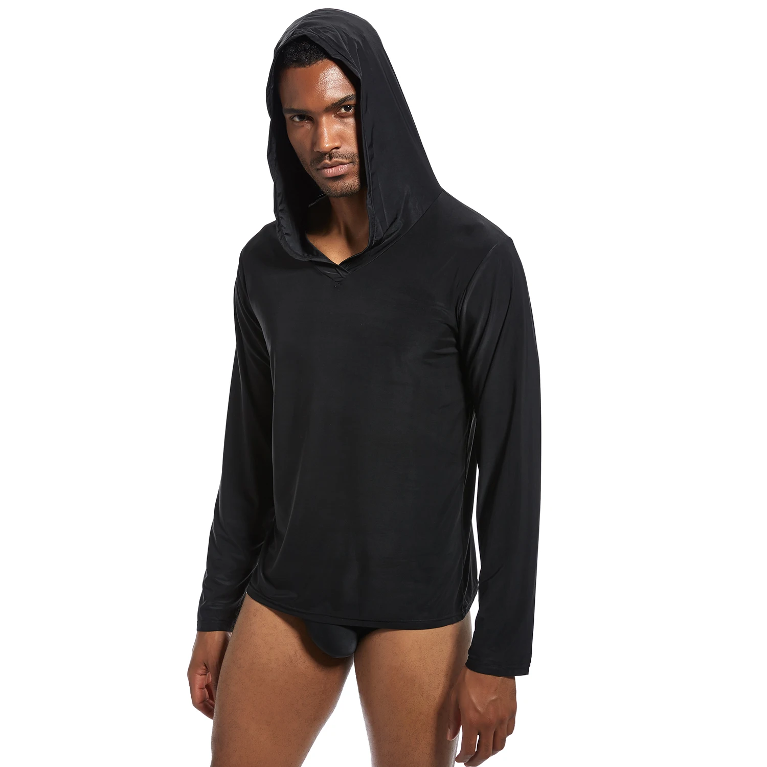 Camisa de dormir com capuz de seda