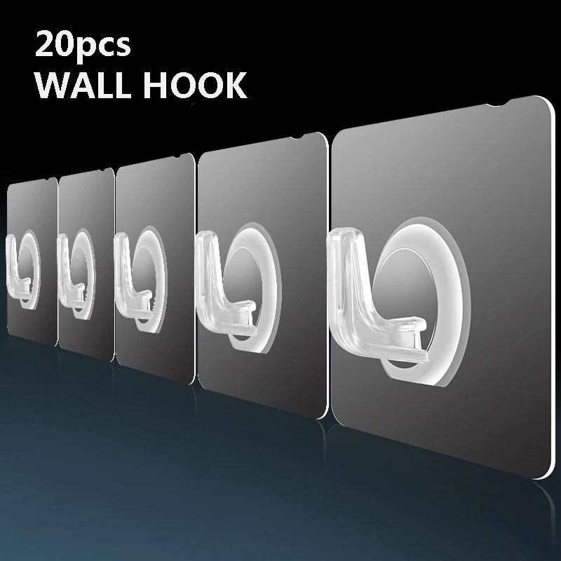 20Pcs Transparent Wall Hook Strong Self Adhesive Door Wall Hangers Hooks Suction Heavy Load Rack Cup Sucker for Kitchen Bathroom