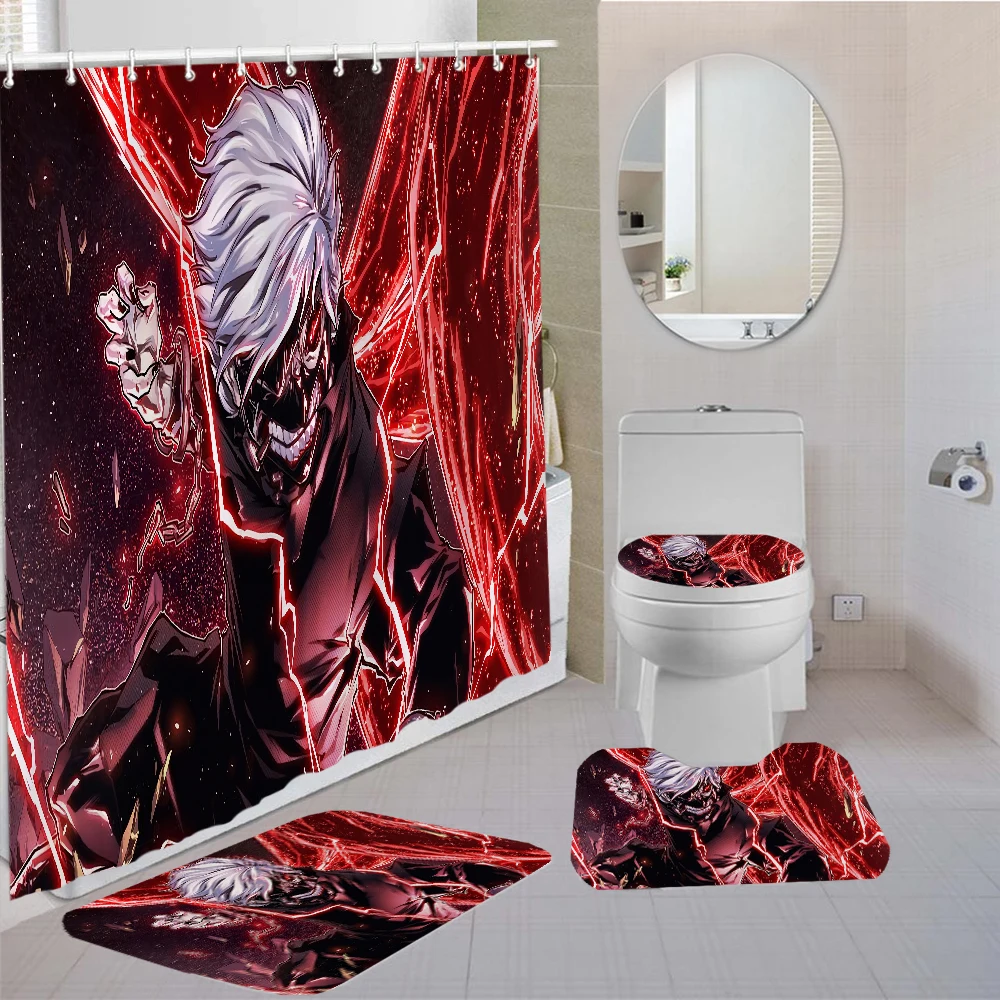 4片カーテン東京グールカーテンコミック漫画セット3d印刷アニメーション快適なシャワーカーテン Shower Curtains Aliexpress