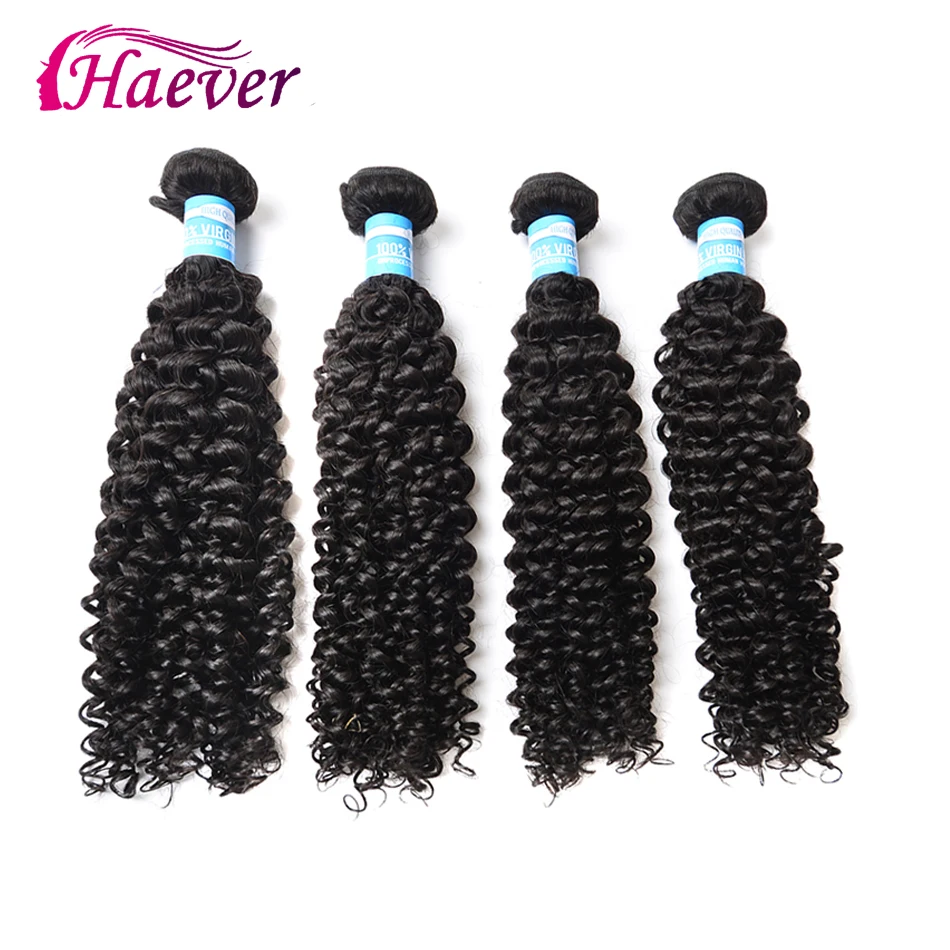 

Haever Hair Extension Kinky Curly Weave 4Pcs Bundles Non-Remy Human Hair 4 Bundles 100% Human Hair Malaysia Hair Bundles Natural