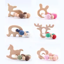Bracelet de dentition en bois de hêtre de qualité alimentaire, 1 pièce, perles au Crochet, cerf Sika, bijoux, accessoires, jouet