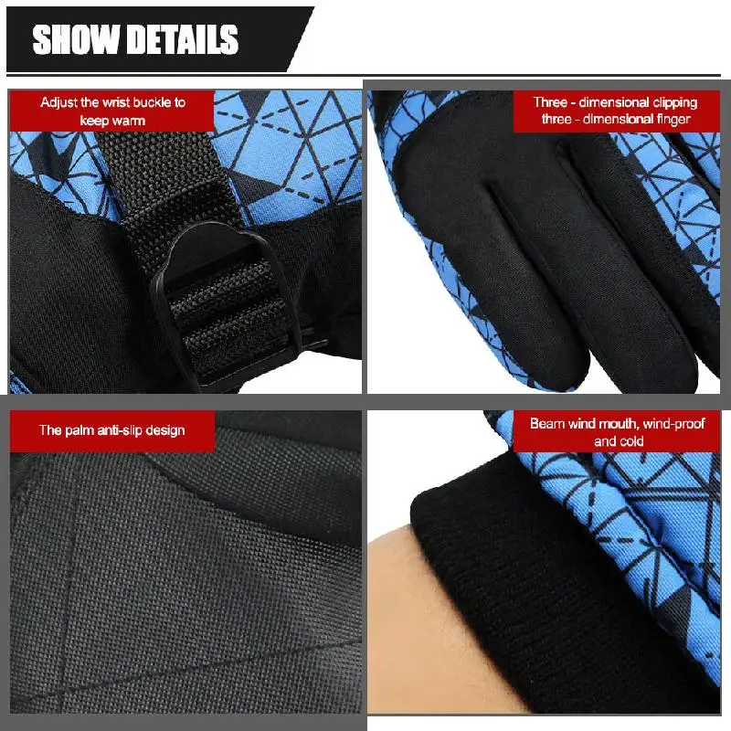 Winter Gloves Solid Color Warm Waterproof Windproof Gloves Anti-Lost Clip for Cycling Skiing Ski Gloves Waterproof Gloves