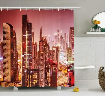 

Dubai Night Cityscape Shower Curtain, 230 GSM, Spa, Hotel Luxury, Water Repellent,Decorative Bathroom Curtain,72 x 78 Inches